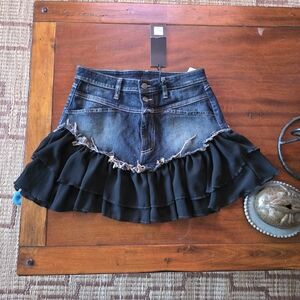 Edgy Denim With Ruffle Mini Skirt